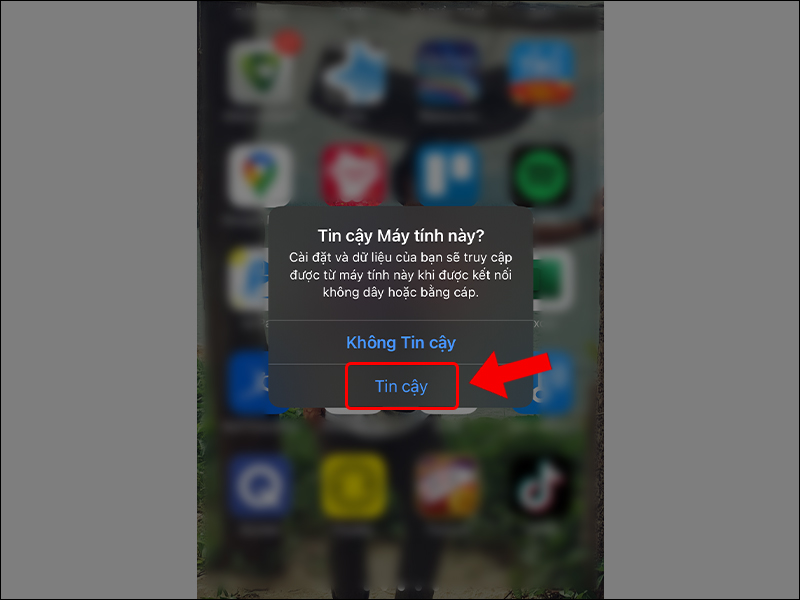 Chọn Tin cậy để cho phép iTunes truy cập vào điện thoại